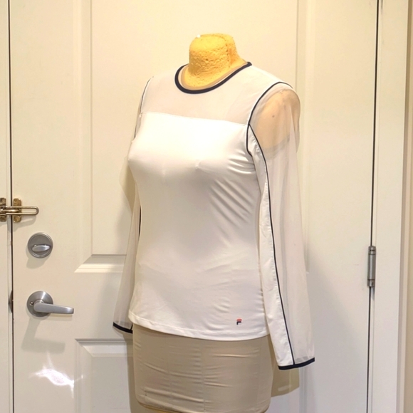 EUC Vintage 90s Fila XL Sheer Panel White Stretch Top with Black Piping - Picture 6 of 7